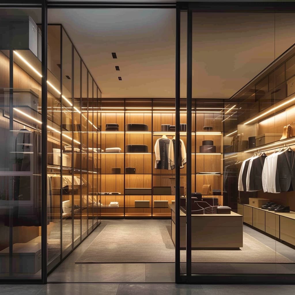 Vestidor premium con estantes iluminados